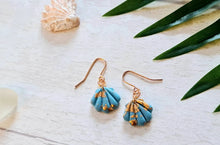Load image into Gallery viewer, Light Blue &amp; Copper Mini Sea Shell Dangle Earrings ~ Coastal Jewellery