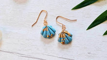 Load image into Gallery viewer, Light Blue &amp; Copper Mini Sea Shell Dangle Earrings ~ Coastal Jewellery