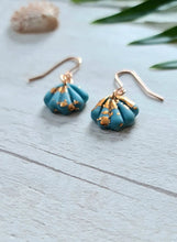 Load image into Gallery viewer, Light Blue &amp; Copper Mini Sea Shell Dangle Earrings ~ Coastal Jewellery