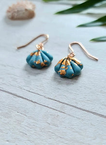 Light Blue & Copper Mini Sea Shell Dangle Earrings ~ Coastal Jewellery